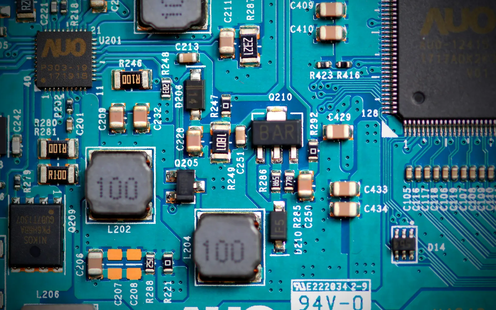 Close-up of a blue circuit board