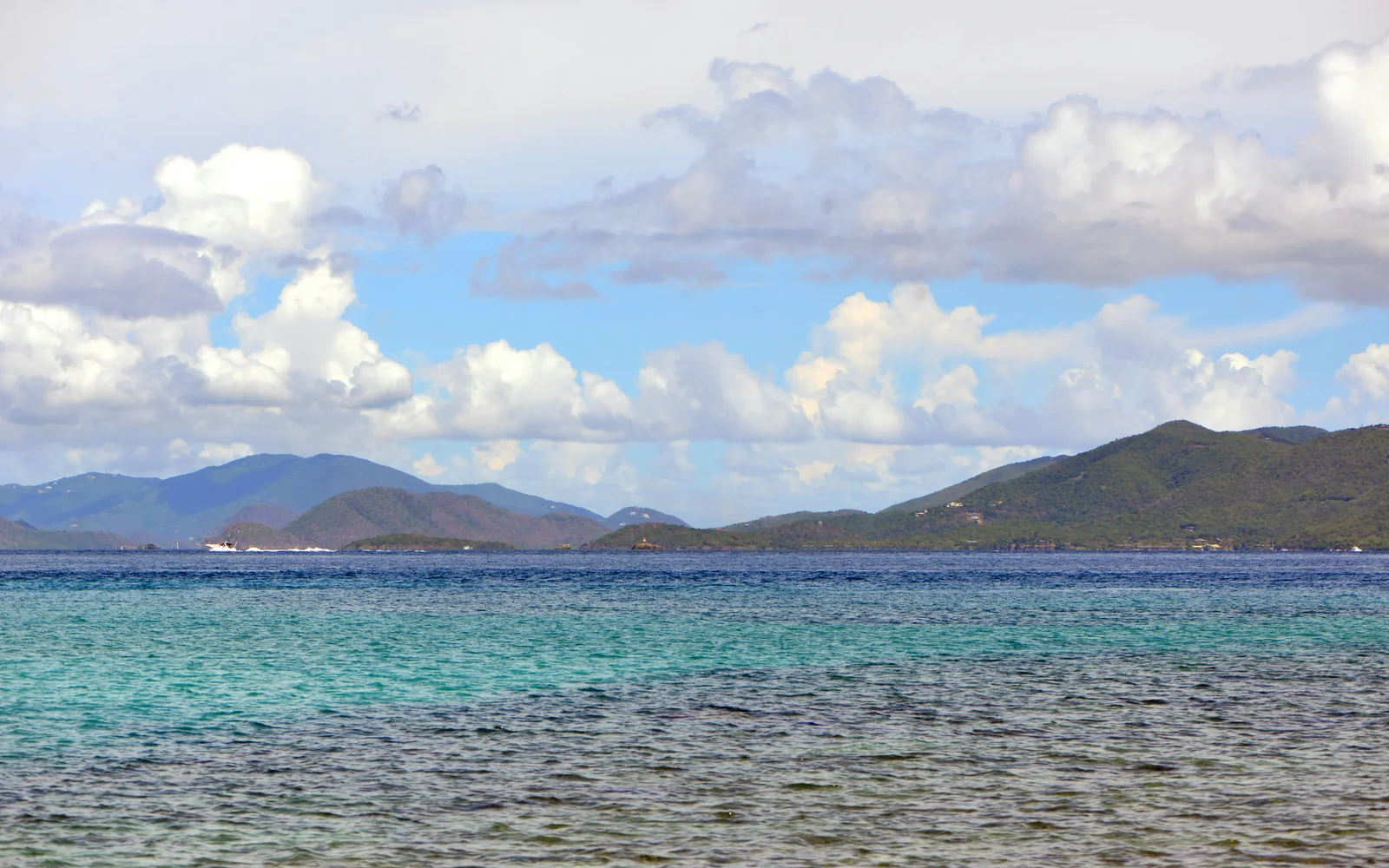 St. John with Tortola, British Virgin Islands visible behind Mary Point; juncture of Atlantic Ocean and Caribbean Sea.