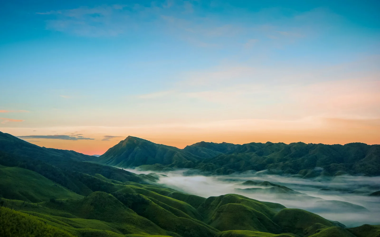 Misty mountain landscape, Dzukou Valley, India