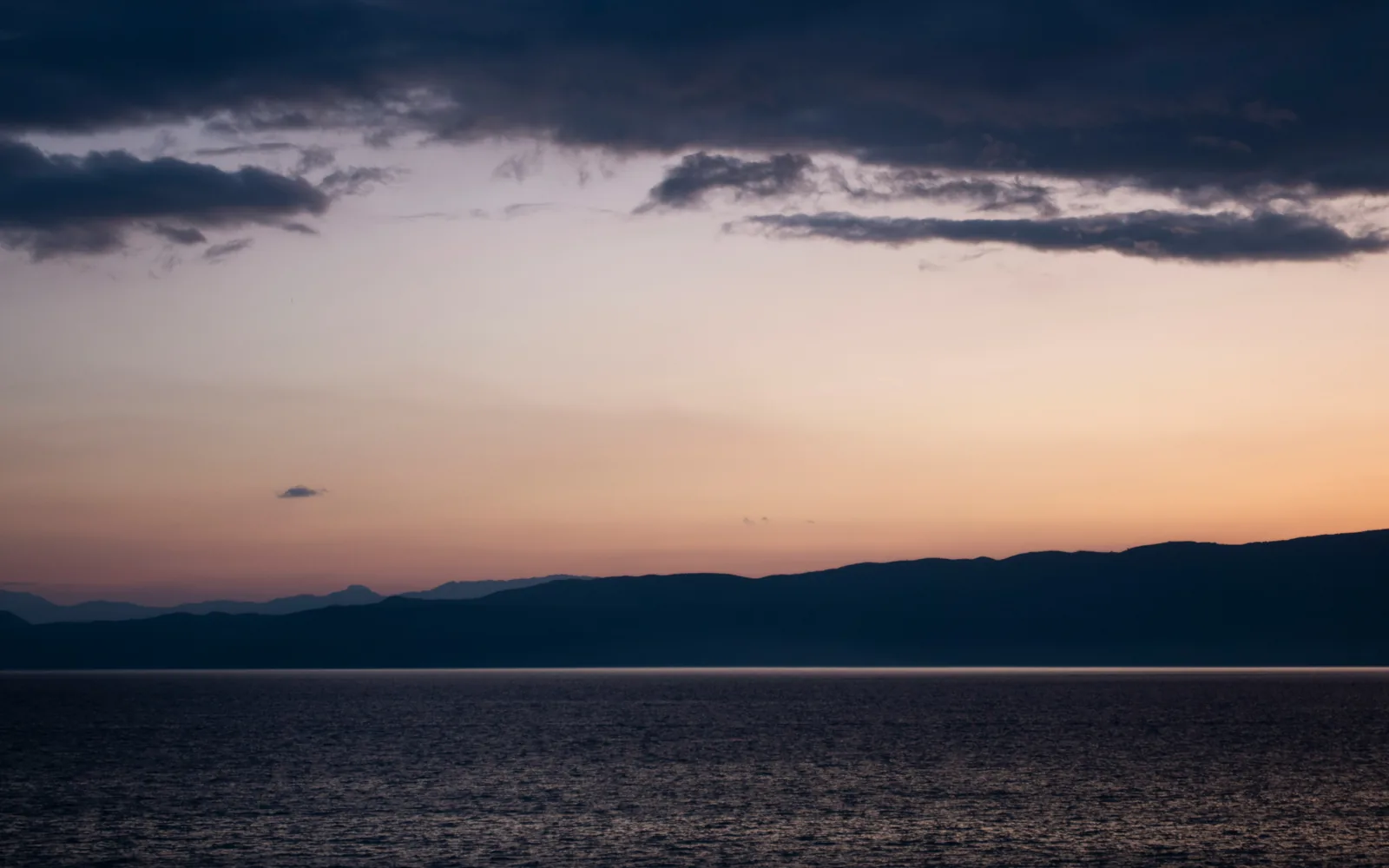 Dusk falling over Lake Ohrid, North Macedonia.