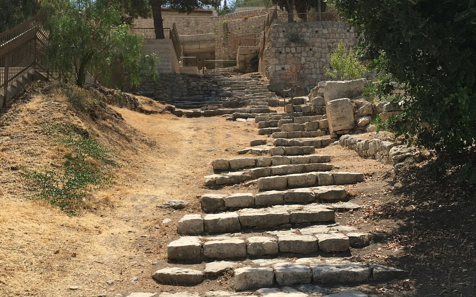 Sunlit ancient stone steps and walls in the Palestinian territory